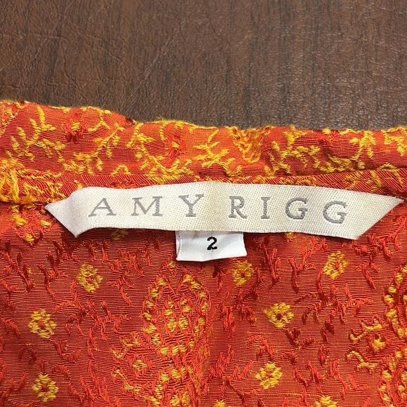 Amy Rigg Orange Floral Embroidered Button Down Blouse Shirt Lagenlook - Picture 3 of 5
